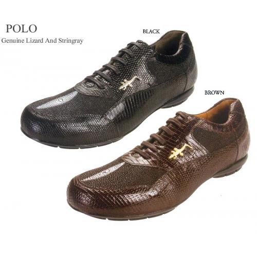 Belvedere "Polo" Genuine Stingray/Lizard Sneakers With Silver Crocodile On The Side